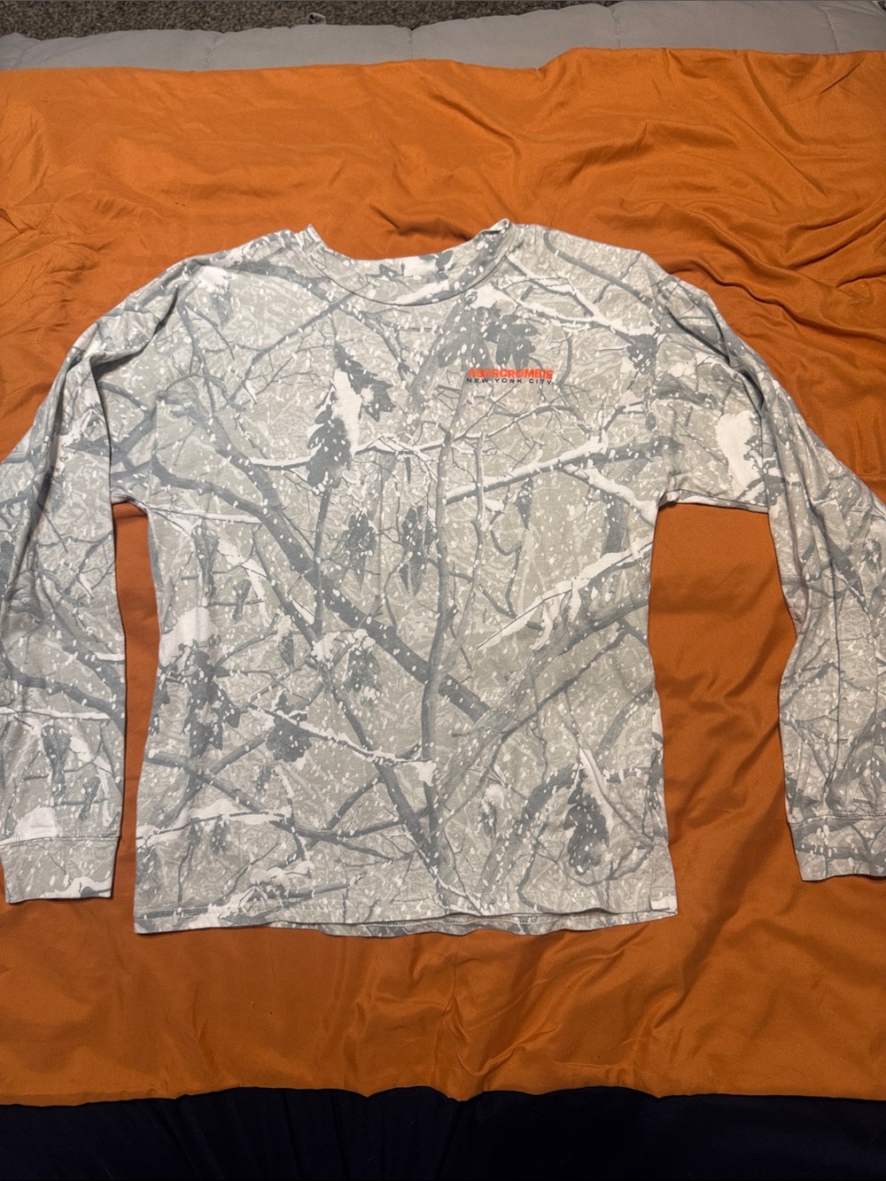 abercrombie kids Long Sleeve Camo Tree Print Tee - Gray & White